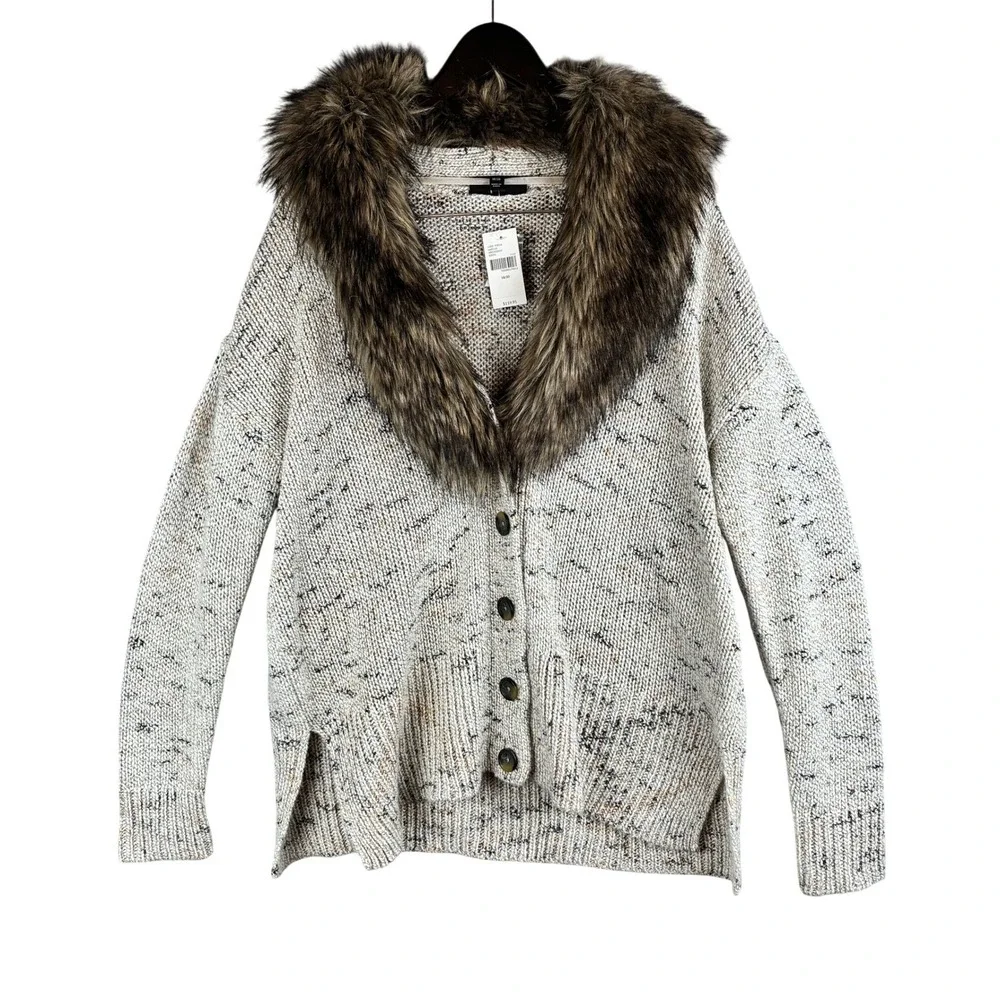 NWT Lane Bryant Cardigan Sweater Removable Faux Fur Trim 18/20 Chunky Wool Blend